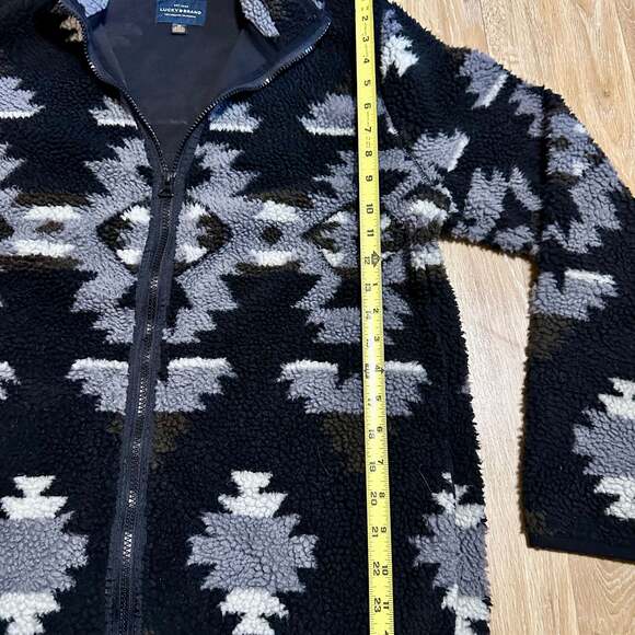 Lucky Brand Aztec Holiday Sherpa Full Zip Grey Jacket size M - Picture 3 of 7